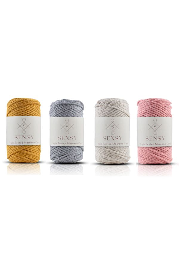 SENSY-Premium Macrame Rope 3mm Three Twist Combed Macrame Rope Thread Set of 4 Mustard-light Grey-ecru-salmon 1