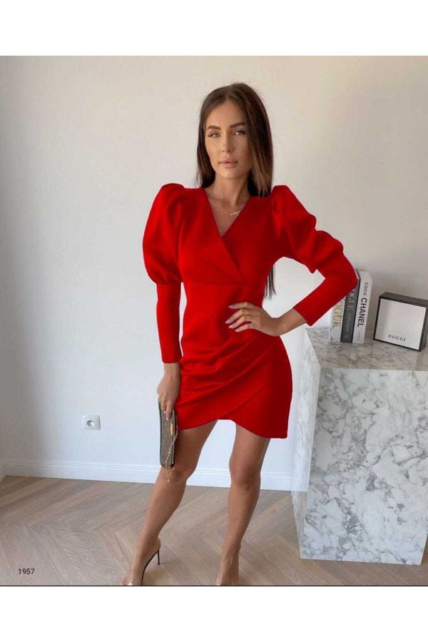 Secret Passion Lingerie Flexible Red Fabric Asymmetric Cut Double Breasted Neck Mini Dress Evening Dress 581957 650
