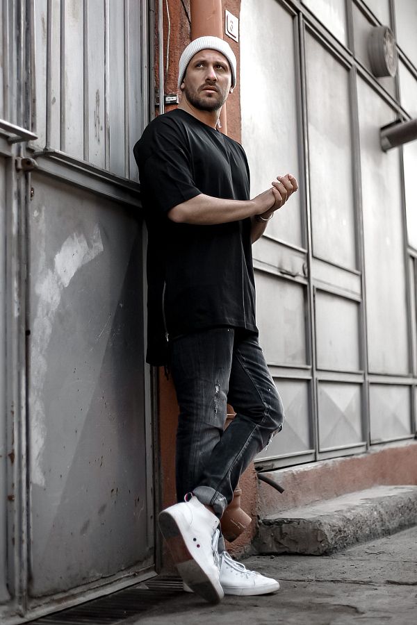 XHAN-Tricou cu fermoar negru pentru bărbați 1kxe1-44339-02 1