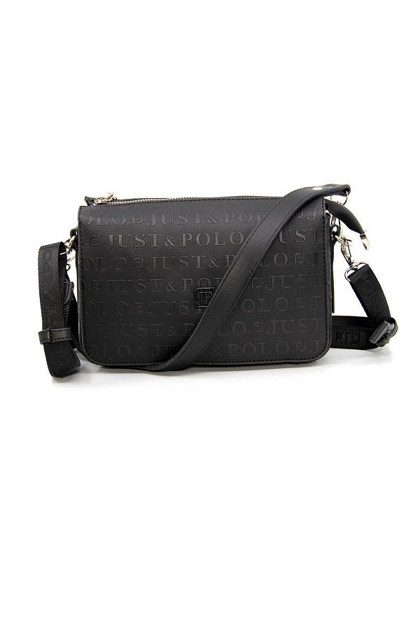 Just Polo Women s Embossed Printed 5 Compartment Zipper Closure Shoulder Bag 4036 00 Black Trendyol