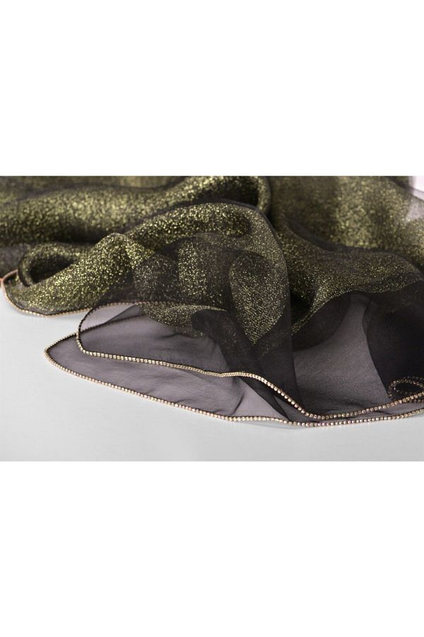 ARMANDA-Evening Dress Shawl with Stone Edge Black Gold 1