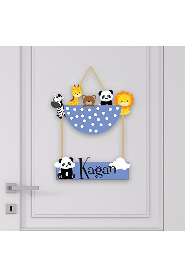 Kapbirhediye Hayvan Figürlü Bebek Odası Ipli Ahşap Kapı Süsü