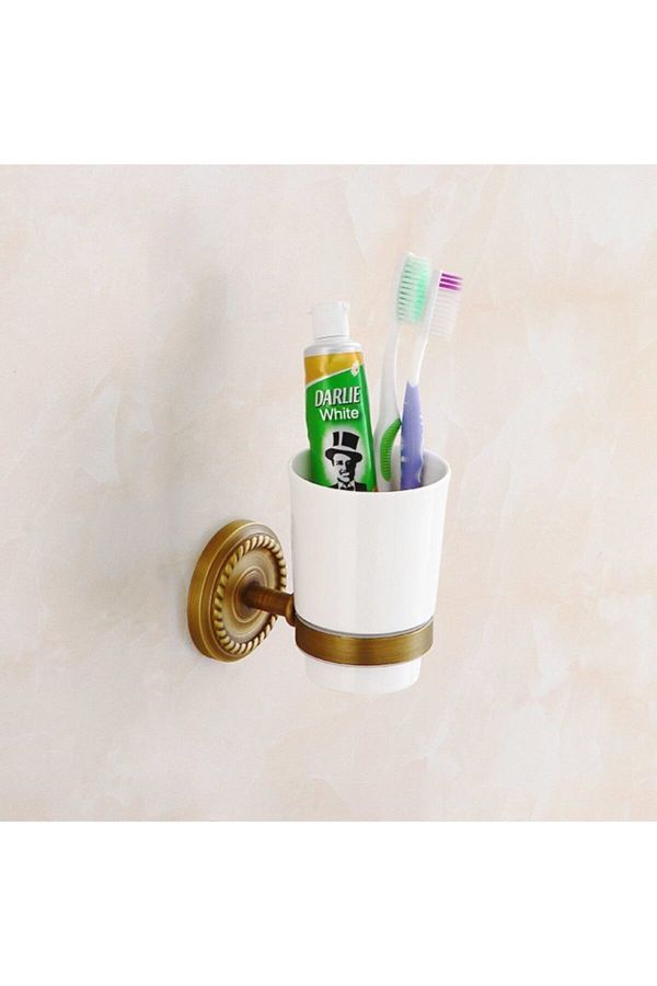 Fause-Toothbrush Holder Vintage Antique Brass 1