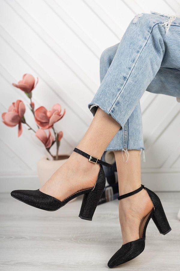 MERVE BAŞ-Black Chupra High Thick Heel Women's Classic Heeled Shoes 1