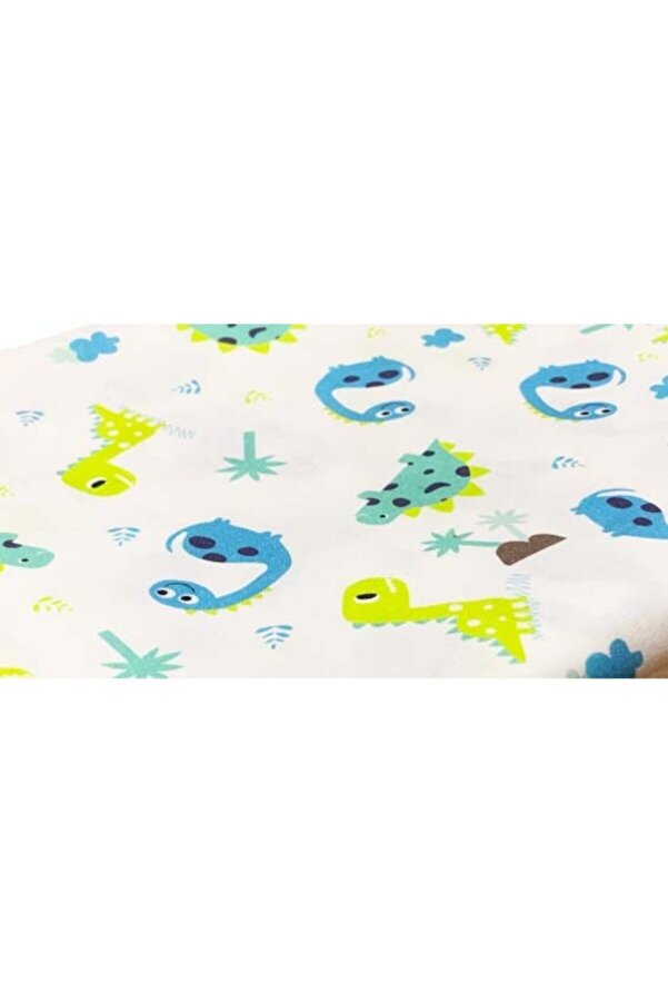 ecottonworks Metrelik Bebek Çarşaf Nevresim Yastık Kılıfı Bebek Tekstil Ürünleri Kumaşı Dinazor Desenli 155 Cm
