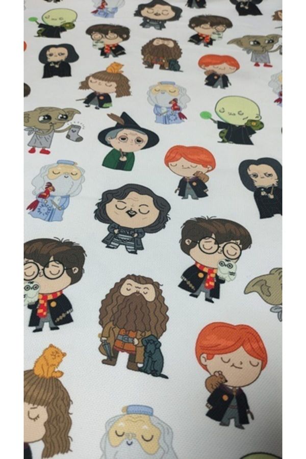 Tataroğlu Dijital Kumaş-Cute Harry Potter Characters Patterned Fabric on White Background - 1
