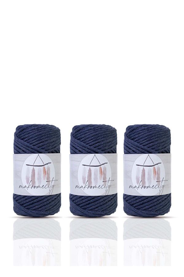 Makromecity-Premium Screened Macrame Thread 3mm Macrame Screenable Hobby Thread Set of 3 Indigo Blue 1