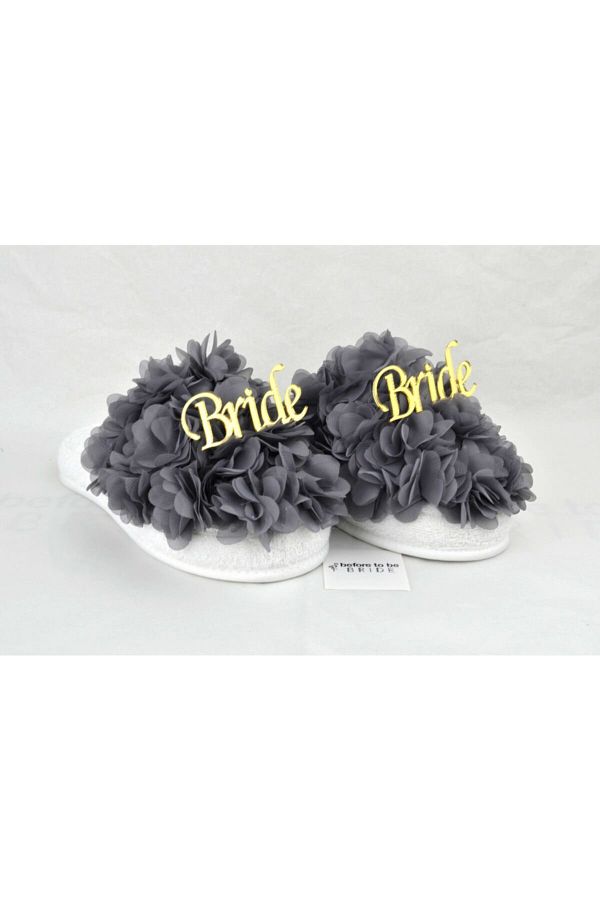 Before To Be Bride-Papuci Mireasa Gri Florali Aurii 1