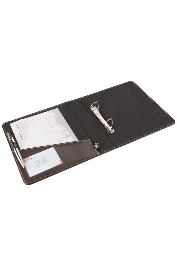 2K-A5 Small Size Faux Leather Elite Document Presentation Folder with 2 Rings (250 SHEETS CAPACITY) - Brown 1