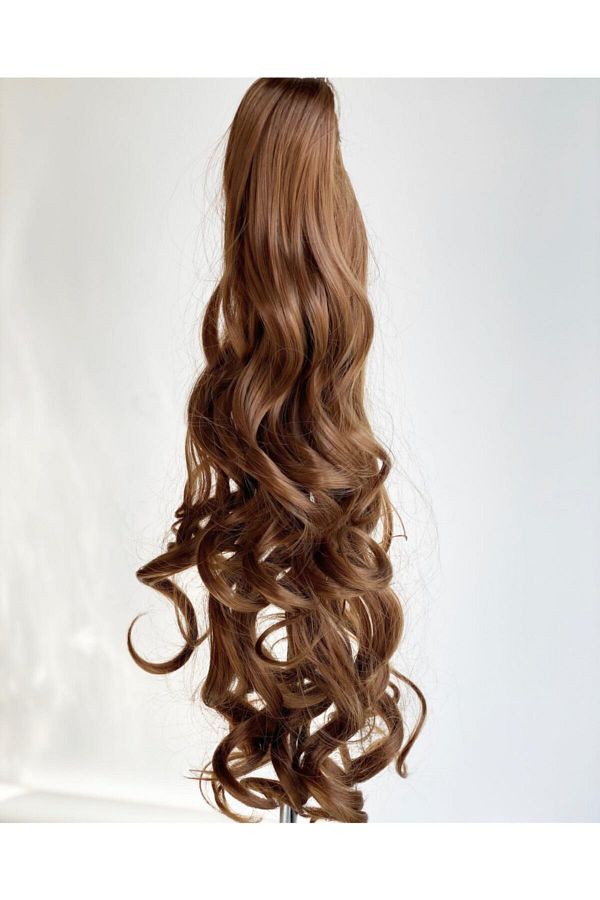 QUEEN AKSESUAR-Brown Brown Brown Long Wavy Layered Cut Hairpiece Wig Weld Artificial Toupee Hair Clasp with Latch 1