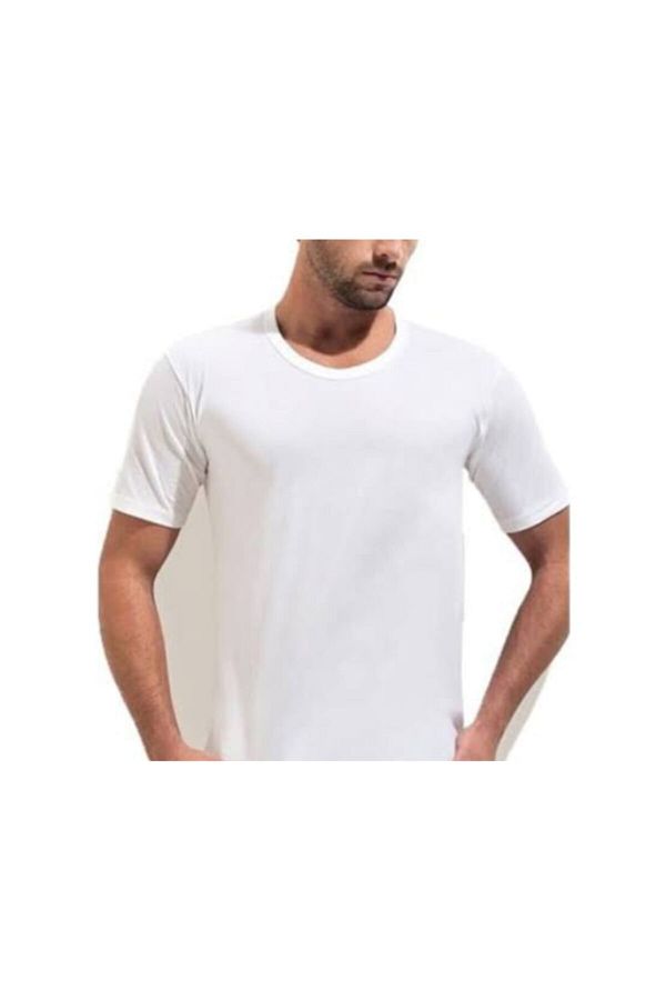 Tutku-Men's White 6 Pieces 100% Cotton O-Neck Half Sleeve Undershirt 1