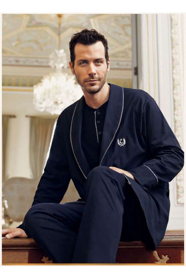 CAPSELLA Men s Navy Blue 5 Piece Combed Cotton Pajama Set Trendyol