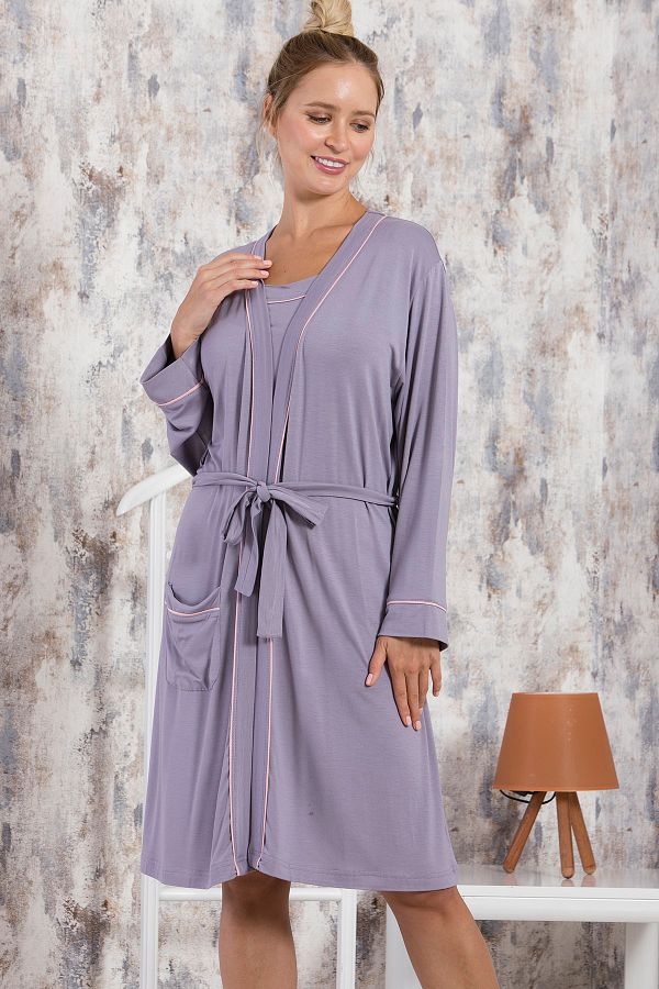 STYLE SENFONİ-Viscose Fabric Triple Lyc Dressing Gown 1