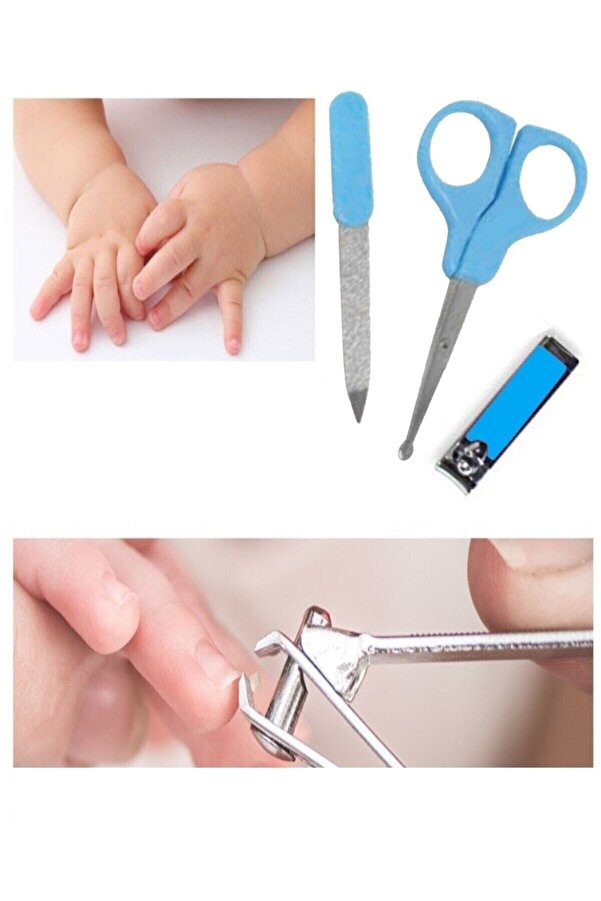 Vi Caro 3'lü Set Çocuk Bebek Manikür Seti Tırnak Makası Törpü Mini Makas 3'lü Set Mavi