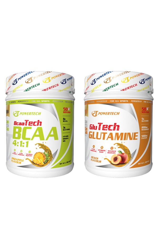POWERTECH-Bcaatech Bcaa 4:1:1 - 500gr Pineapple Flavored Glutamine, 350gr Peach Flavor 1