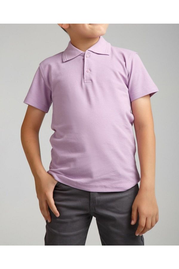 FATELLA Unisex Children s Polo Neck Short Sleeve Lilac School Combed Cotton T shirt Trendyol