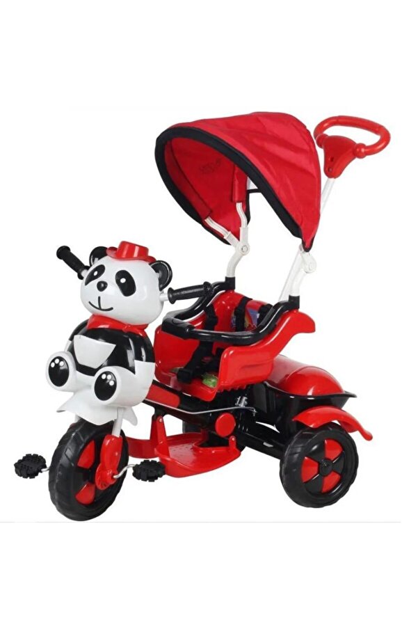 Babyhope 127 Little Panda Ebeveyn Kontrollü Tenteli Müzikli Tricycle Üç Teker Bisiklet - Kırmızı Siy