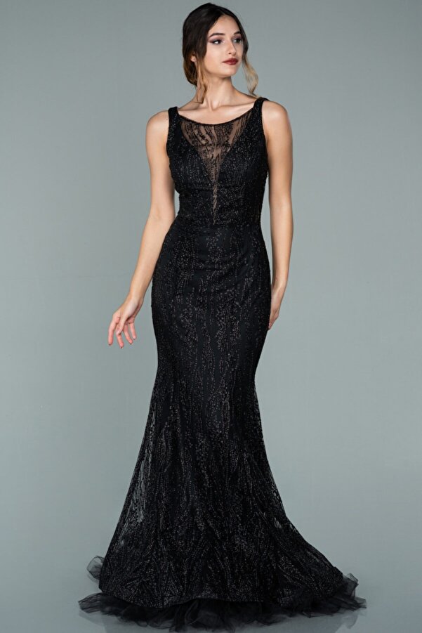 Abiyefon Black Sleeveless Glitter Long Evening Dress Abu1979- Trendyol