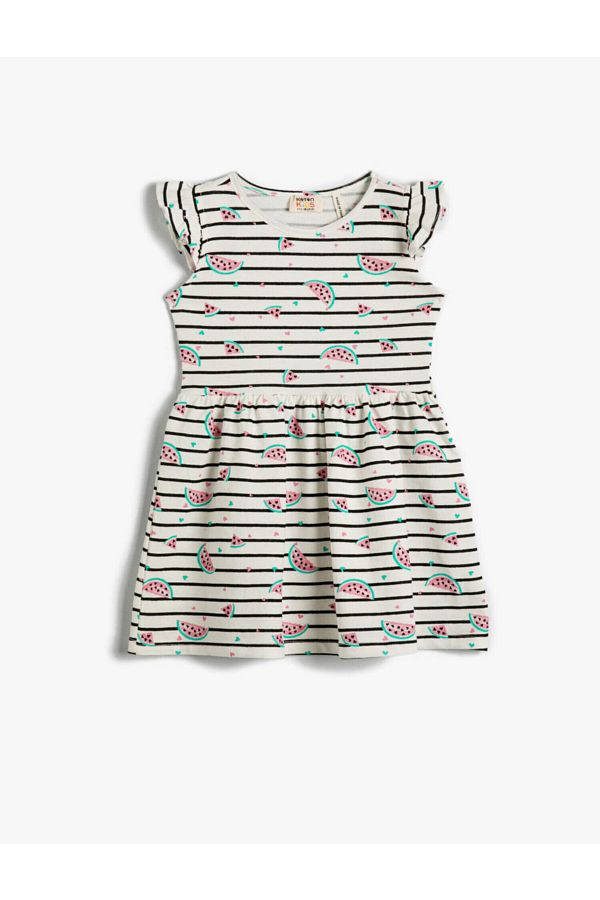 Koton-Girl's Watermelon Printed Striped Dress Cotton 1