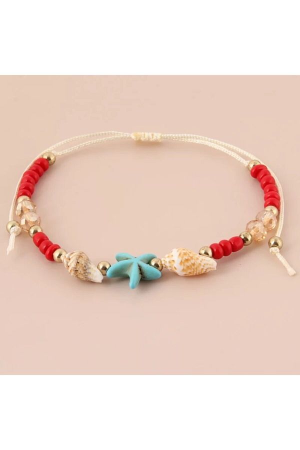 İPAR AKSESUAR-Sea Star Red Beaded Anklet and Bracelet 1