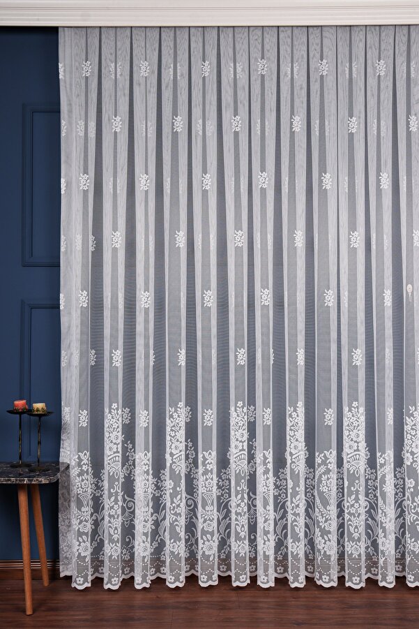 Esse Home Etek Ucu Yoğun Desenli Dantel Tül Perde, 200x250cm, 1/2 Seyrek Pile, 12esse04801