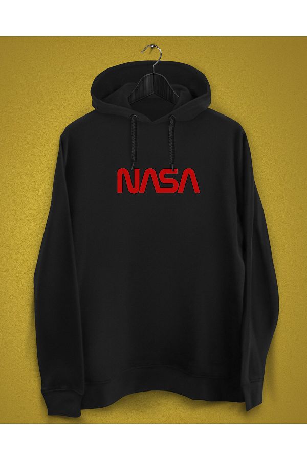 YEACHY Women s Black NASA Hooded Printed Sweatshirt Trendyol