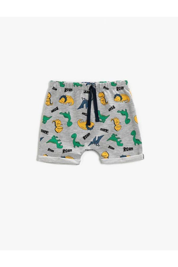 Koton-Boy's Waist Tie Dinosaur Printed Shorts 1