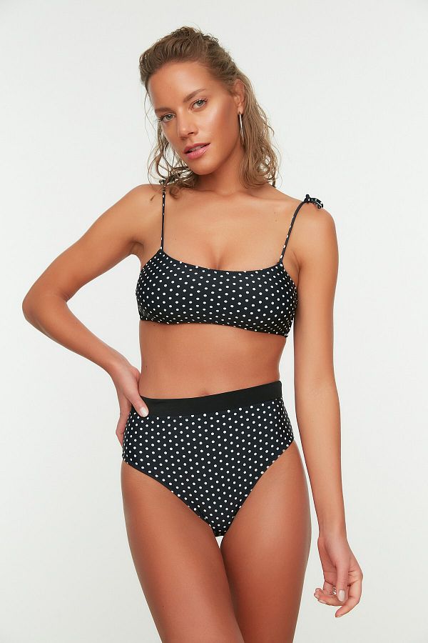 Black polka dot high waisted bikini sales