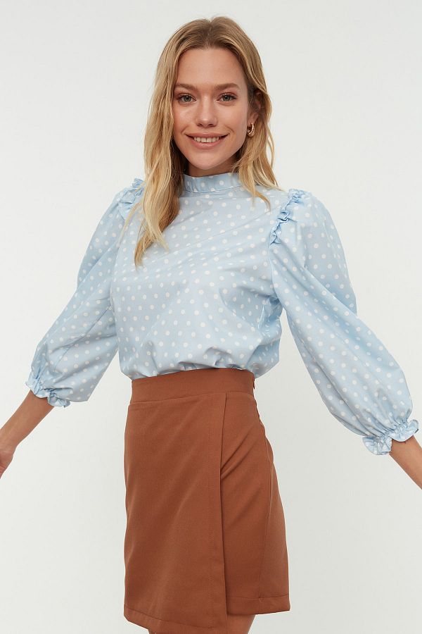 Trendyol Collection-Bluză țesută cu buline albastre TWOSS22BZ0089 1