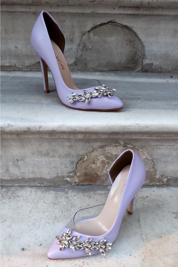 LA CALZATURE Lilac Leather 11cm Side Transparent Star Stone Heeled Stiletto Women s Shoes Trendyol