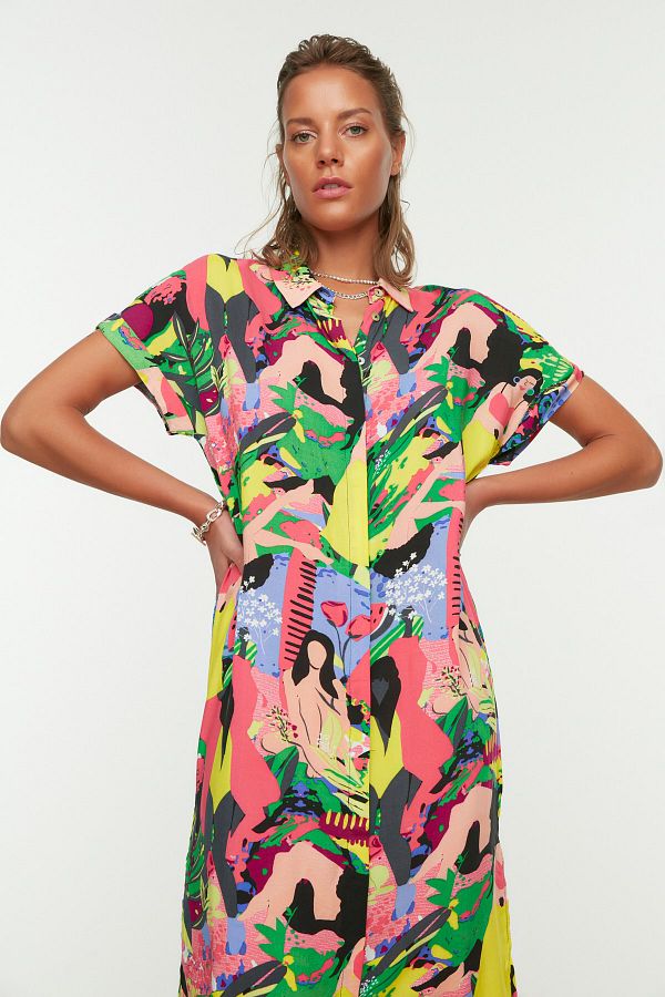 Trendyol Collection-Bunt abstrakt gemustertes Viskose-Strandhemd TBESS21GO0335 1