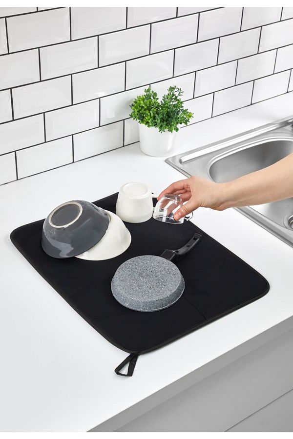M BU Dish Drying Mat Dish Drying Mat Black Countertop Dish Mat Super Absorbent Nanoflex Trendyol