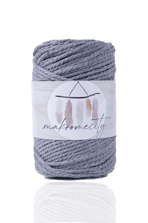 Makromecity-3 Twist Cotton Macrame Thread 3mm Three Twist Screening Macrame Rope 250 Gr Dark Gray 1