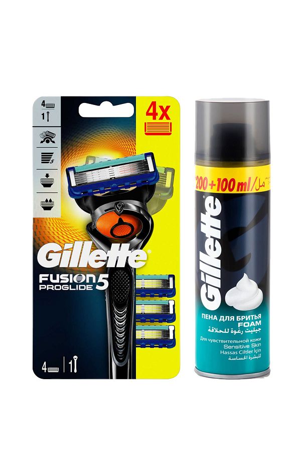 Gillette-ماكينة حلاقة Fusion Proglide Flexball - 4 عبوات، رغوة حلاقة دقيقة سعة 300 مل 1