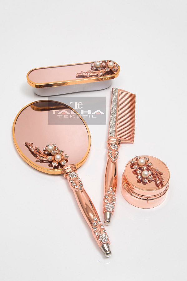 TALHA TEKSTİL-Bronze Special Series Quadruple Mirror Comb Set 1