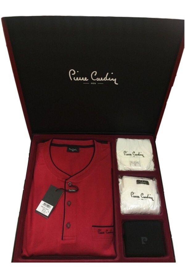 Pierre Cardin-Claret Red Long Sleeve Pajama Set+undershirt+boxer+socks+belt+wallet Set 1