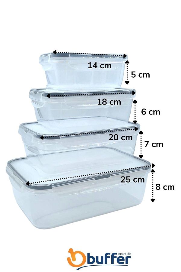 Buffer-®   4-Piece Plastic Food Storage Containers with Seal and Lockable Lid Lc315 1