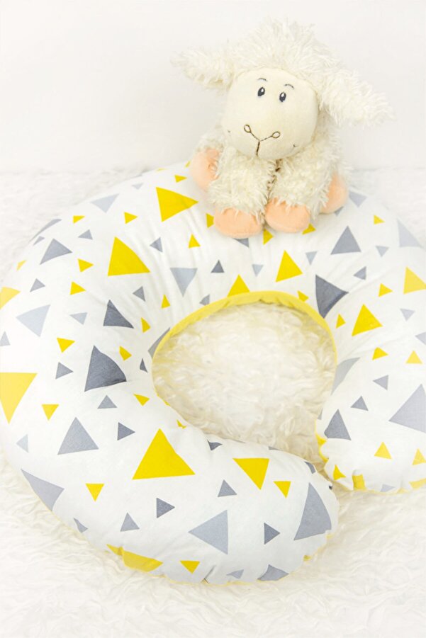 Babynest Emzirme Yastığı Ve Destek Minderi Sarı Üçgen (BEYAZ BİYELİ)