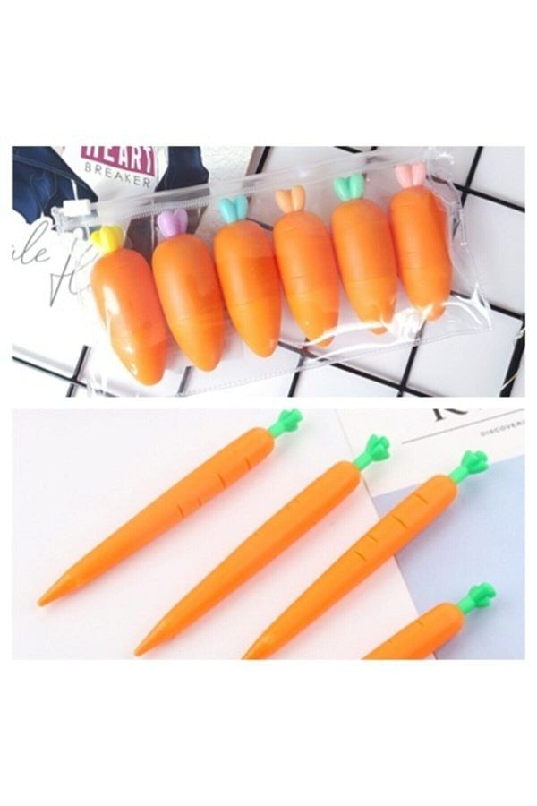 minidünyam-Carrot Set of 6 Highlighters and Carrot Tip Versatile Pens 1