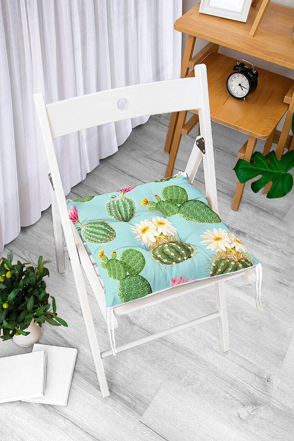 Realhomes-Digital Printed Modern Fluffy Chair Cushion with Cactus Pattern on Colorful Floor 1