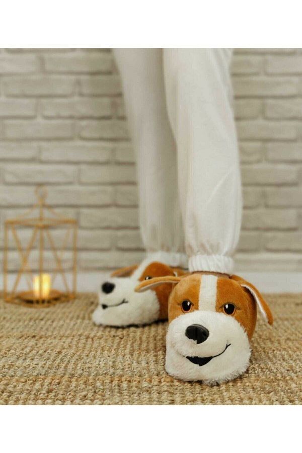 PNR TERL K Men s Tan White Dog Slippers Indoor Boots Trendyol