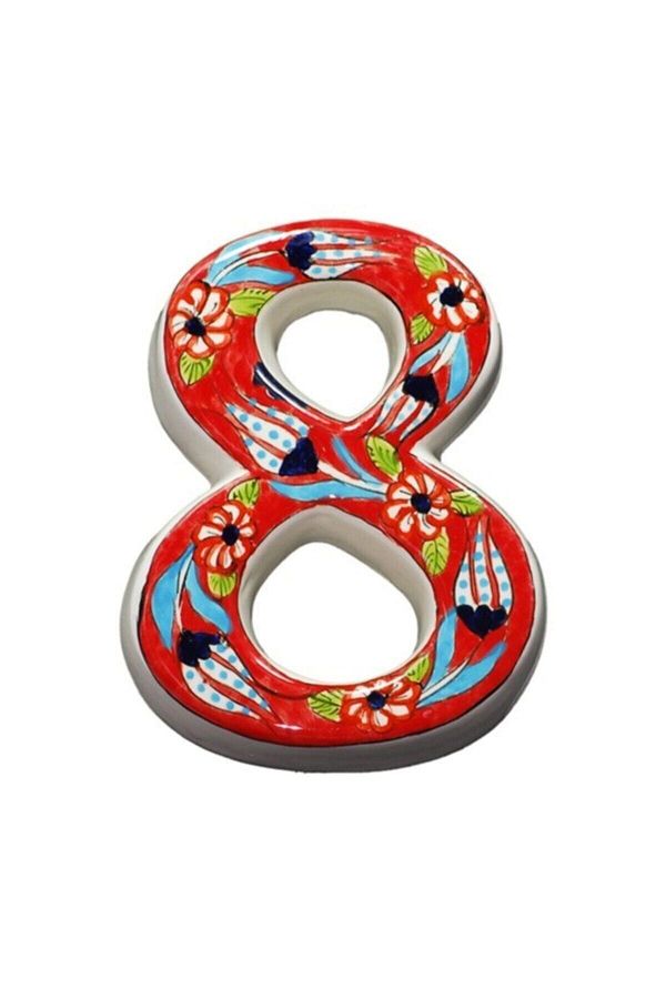 Yılmazel-Handmade Ceramic Door Number with 3 Color Options, Door Numbers 8 Red 1