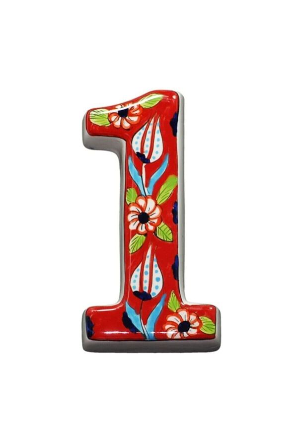 Yılmazel-Handmade Ceramic Door Number with 3 Color Options, Door Numbers 1 Red 1