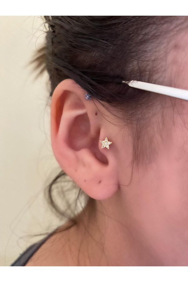 Arescollection Surgical Steel Gold Color Star Tragus Piercing