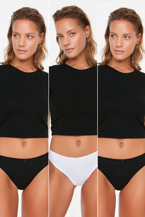 Trendyol Collection-3er-Pack schwarz-weiße Spitzen-Baumwoll-Tanga-Höschen – THMAW21KU0012 1