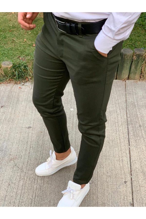 Ser Joven-Pantaloni chino pentru bărbați, slim fit, din bumbac kaki 1