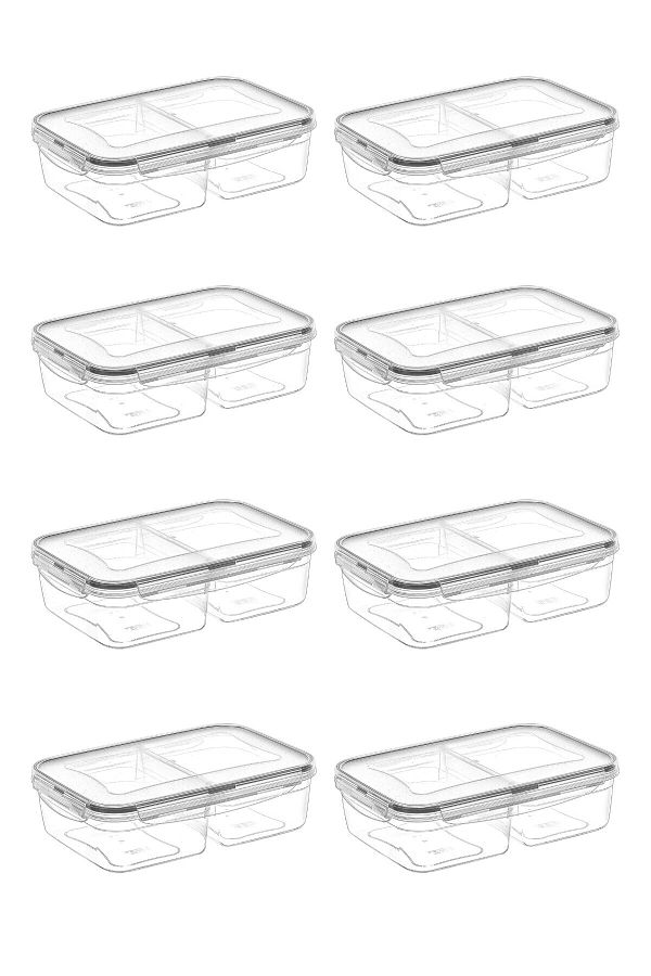 Buffer-® 8 Pieces 2 Compartments 1 Liter Food Storage Container with Leak-Proof Gasket and Lockable Lid -lc505 1