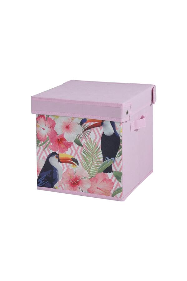 Bosphorus-21 Liter Storage Box with Lid - Bird and Spring Pattern Fabric, 28X28X28Cm 1