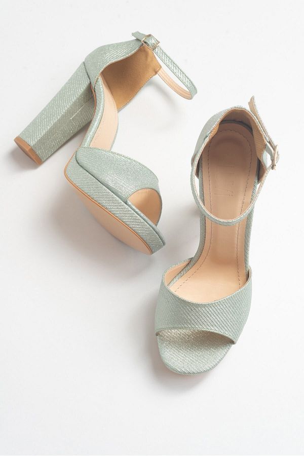 Luvi-08k15 Grün gestreifte Damenschuhe mit Absatz 1