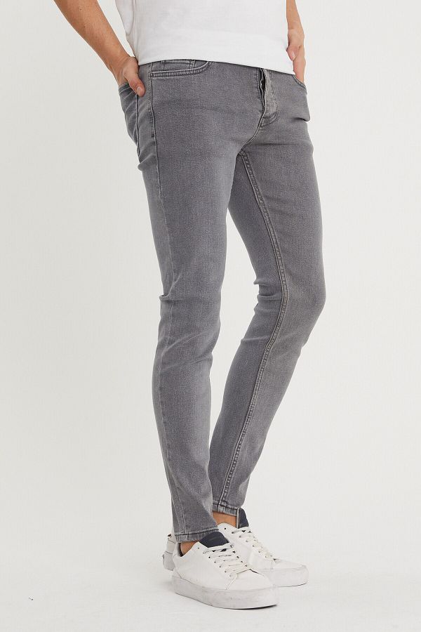 XHAN-Graue Slim-Fit-Jeans für Herren 1